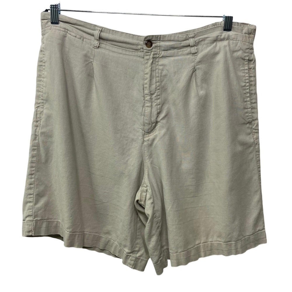 Vtg Y2K White Stag Womens Beige Linen Blend Pleated Wide Leg Dad Shorts Size 16